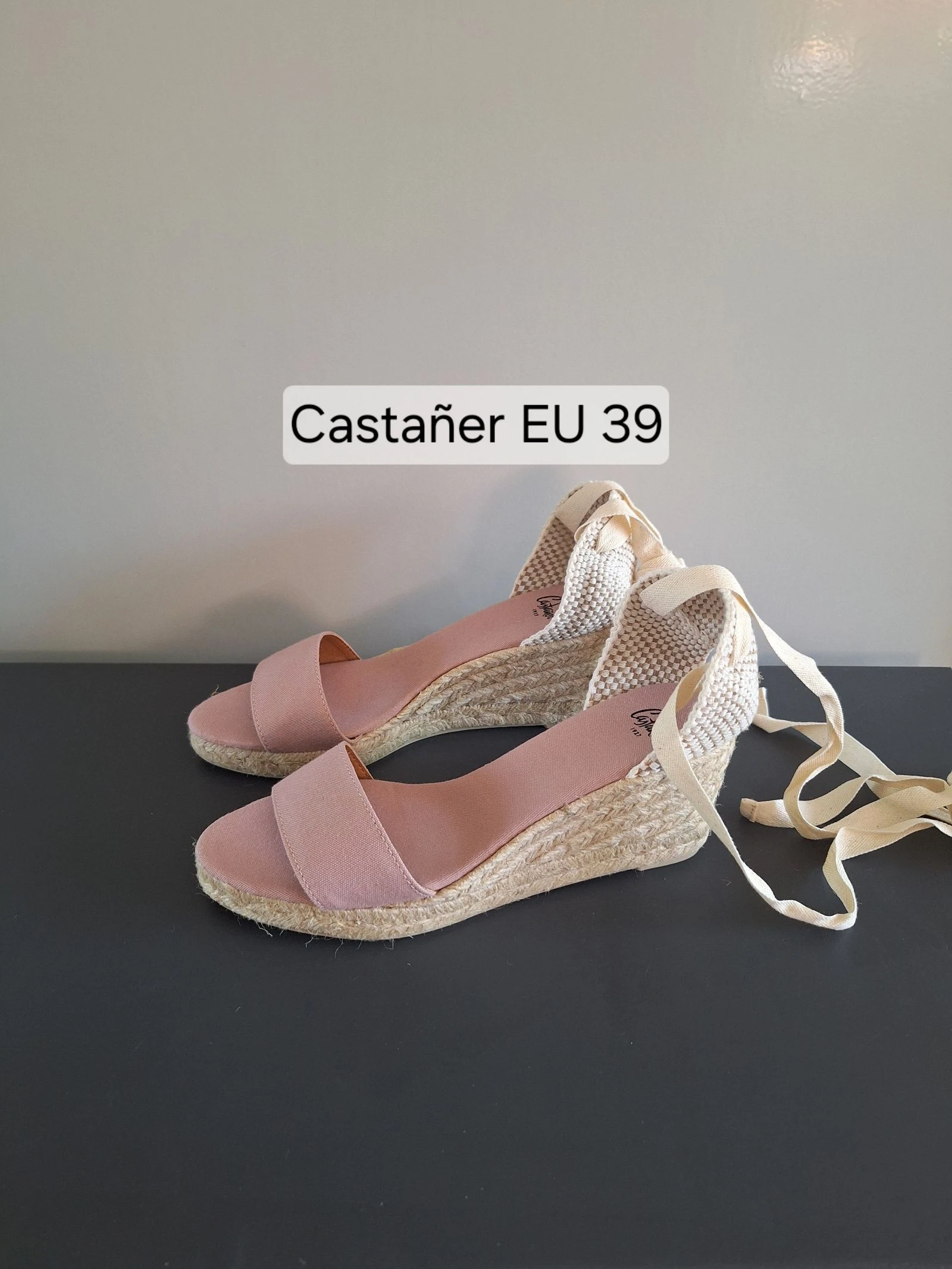 Castañer lichtroze espadrilles sleehakken met strikkoord 39